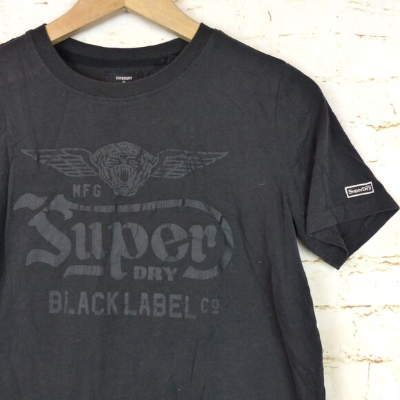 Superdry Black Label T-Shirt Women US 6 Black Out Graphic Logo Short Sleeve Moto - Picture 6 of 16